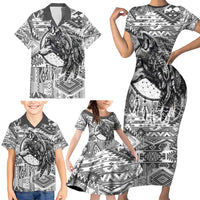Indigenous Peoples Day Family Matching Short Sleeve Bodycon Dress and Hawaiian Shirt Native American Wolf with Dreamcatcher - Wonder Print Shop
