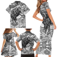 Indigenous Peoples Day Family Matching Short Sleeve Bodycon Dress and Hawaiian Shirt Native American Wolf with Dreamcatcher - Wonder Print Shop