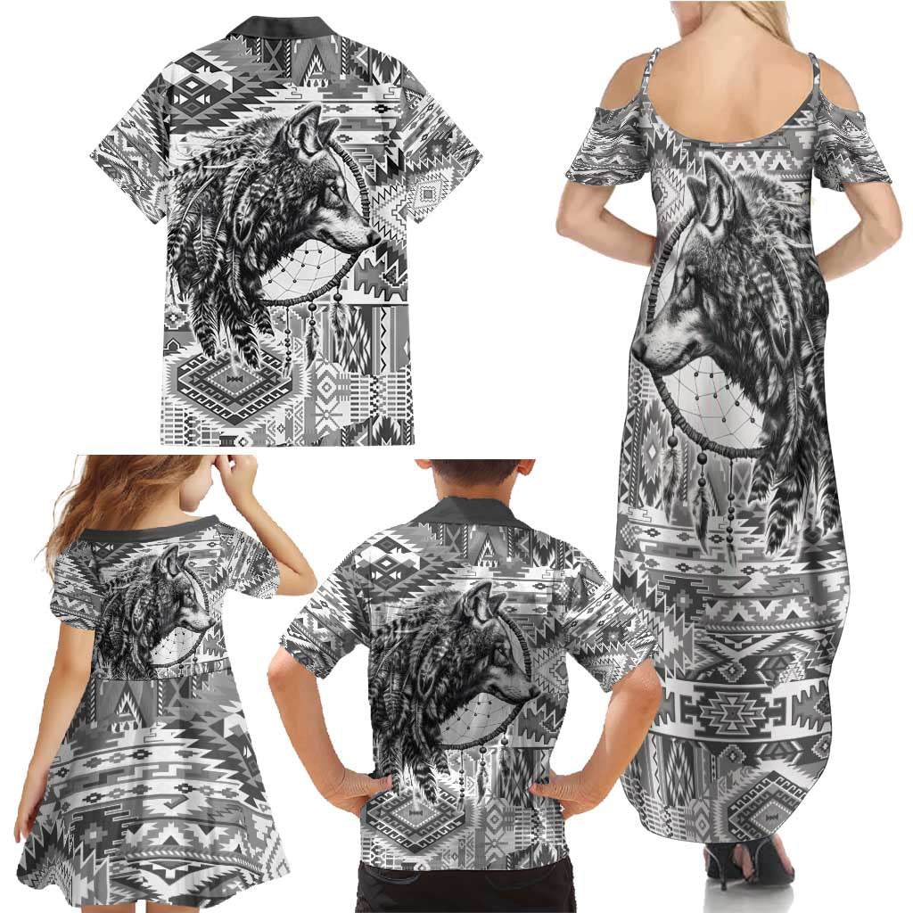 Indigenous Peoples Day Family Matching Summer Maxi Dress and Hawaiian Shirt Native American Wolf with Dreamcatcher - Wonder Print Shop