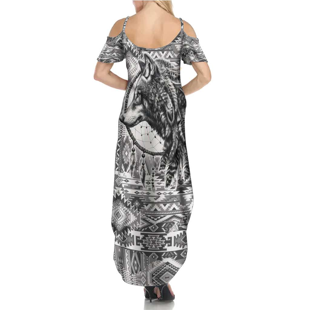Indigenous Peoples Day Family Matching Summer Maxi Dress and Hawaiian Shirt Native American Wolf with Dreamcatcher - Wonder Print Shop
