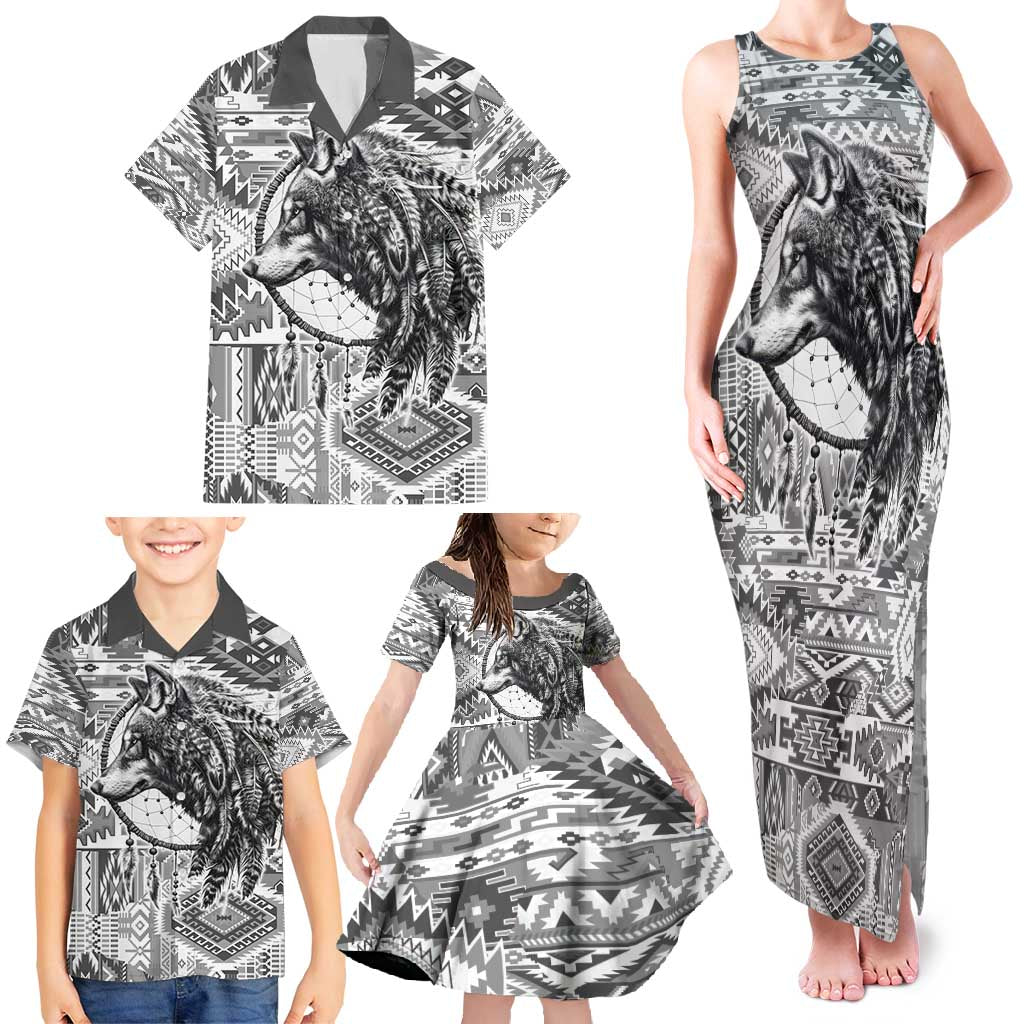 Indigenous Peoples Day Family Matching Tank Maxi Dress and Hawaiian Shirt Native American Wolf with Dreamcatcher - Wonder Print Shop