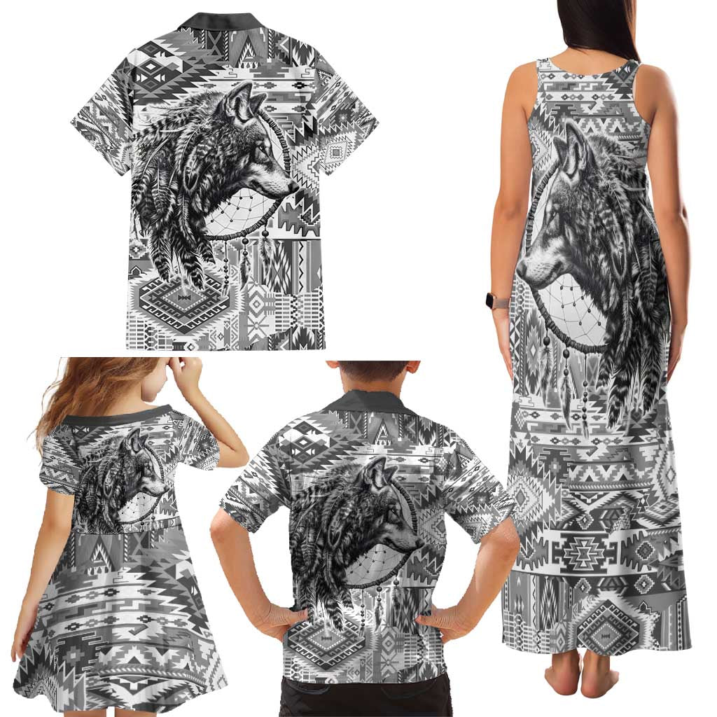 Indigenous Peoples Day Family Matching Tank Maxi Dress and Hawaiian Shirt Native American Wolf with Dreamcatcher - Wonder Print Shop