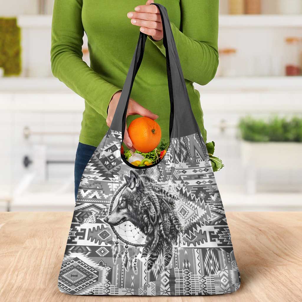 Indigenous Peoples Day Grocery Bag Native American Wolf with Dreamcatcher - Wonder Print Shop