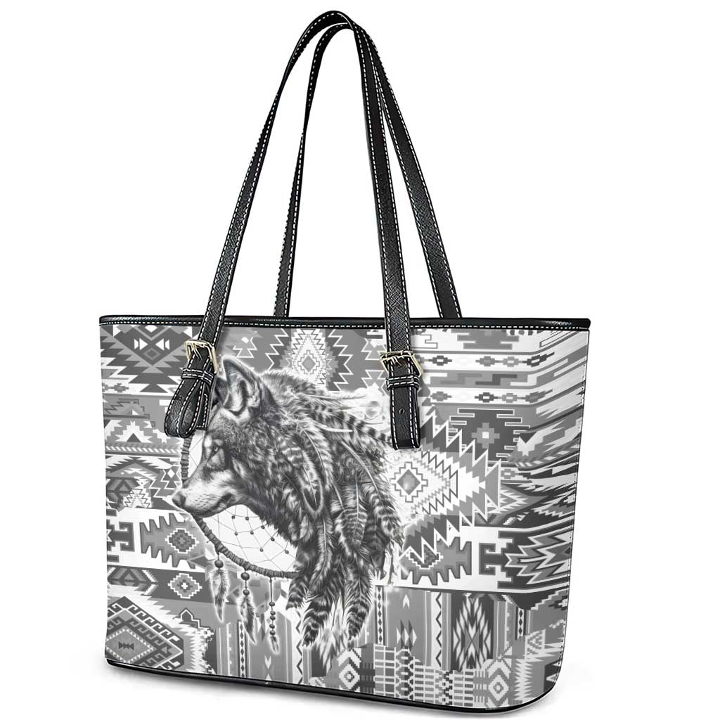 Indigenous Peoples Day Leather Tote Bag Native American Wolf with Dreamcatcher - Wonder Print Shop