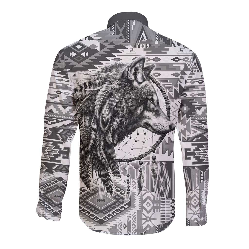 Indigenous Peoples Day Long Sleeve Button Shirt Native American Wolf with Dreamcatcher - Wonder Print Shop
