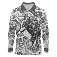 Indigenous Peoples Day Long Sleeve Polo Shirt Native American Wolf with Dreamcatcher - Wonder Print Shop