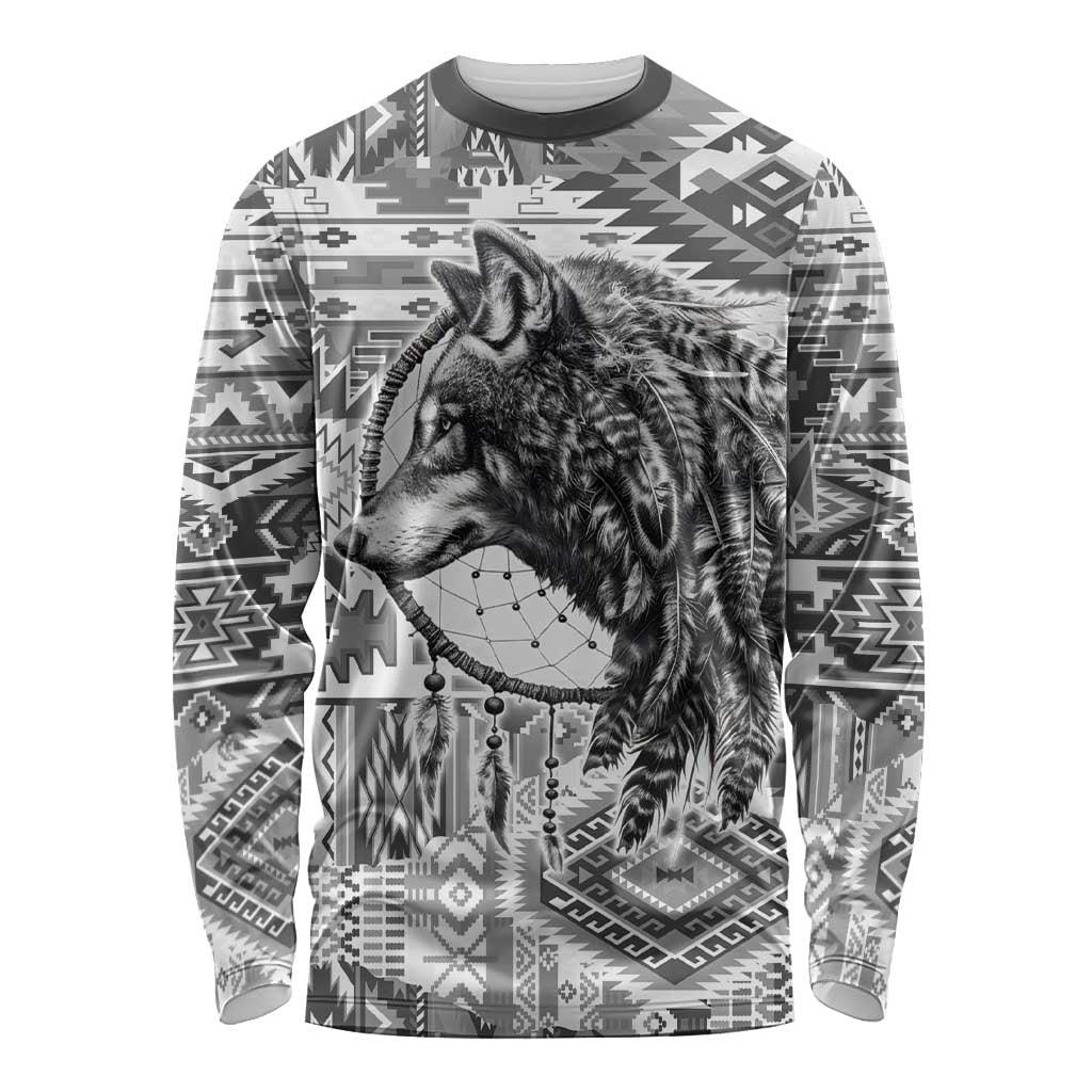 Indigenous Peoples Day Long Sleeve Shirt Native American Wolf with Dreamcatcher - Wonder Print Shop