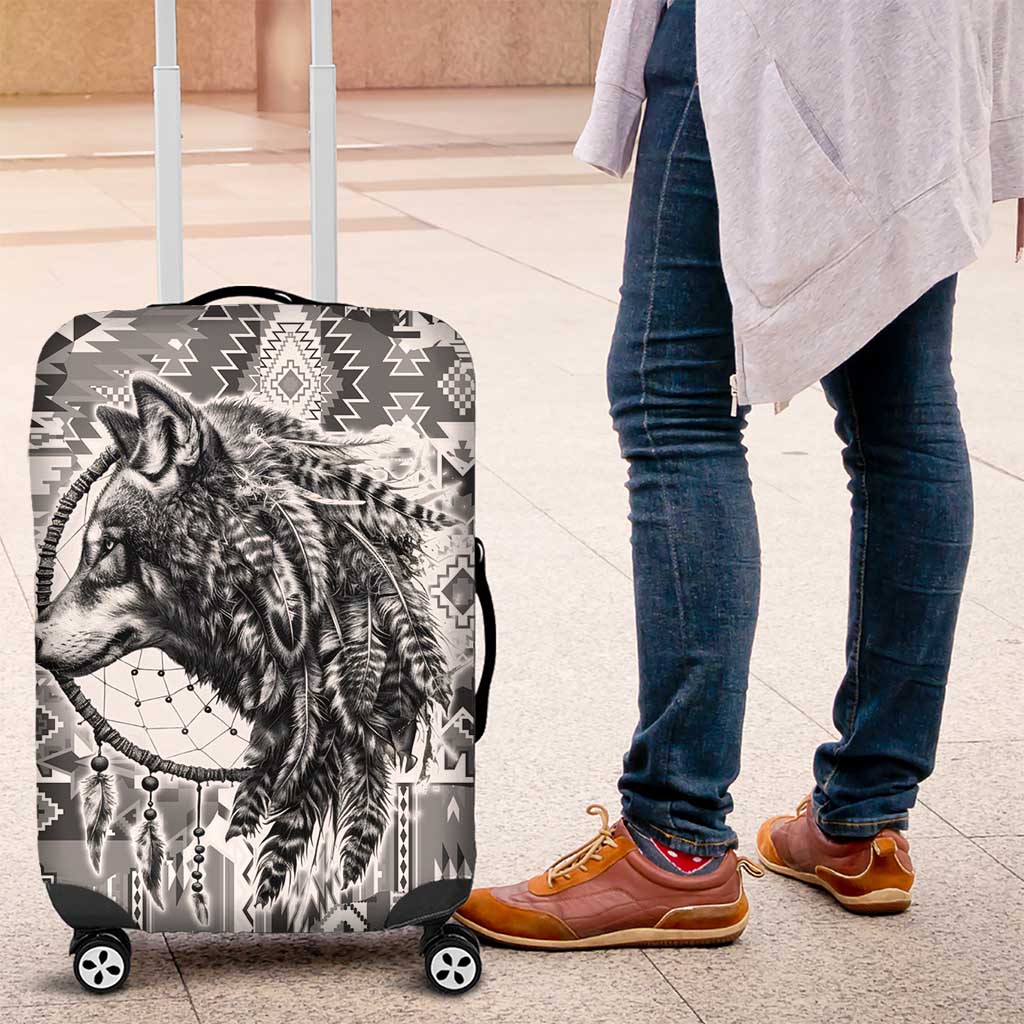 Indigenous Peoples Day Luggage Cover Native American Wolf with Dreamcatcher - Wonder Print Shop