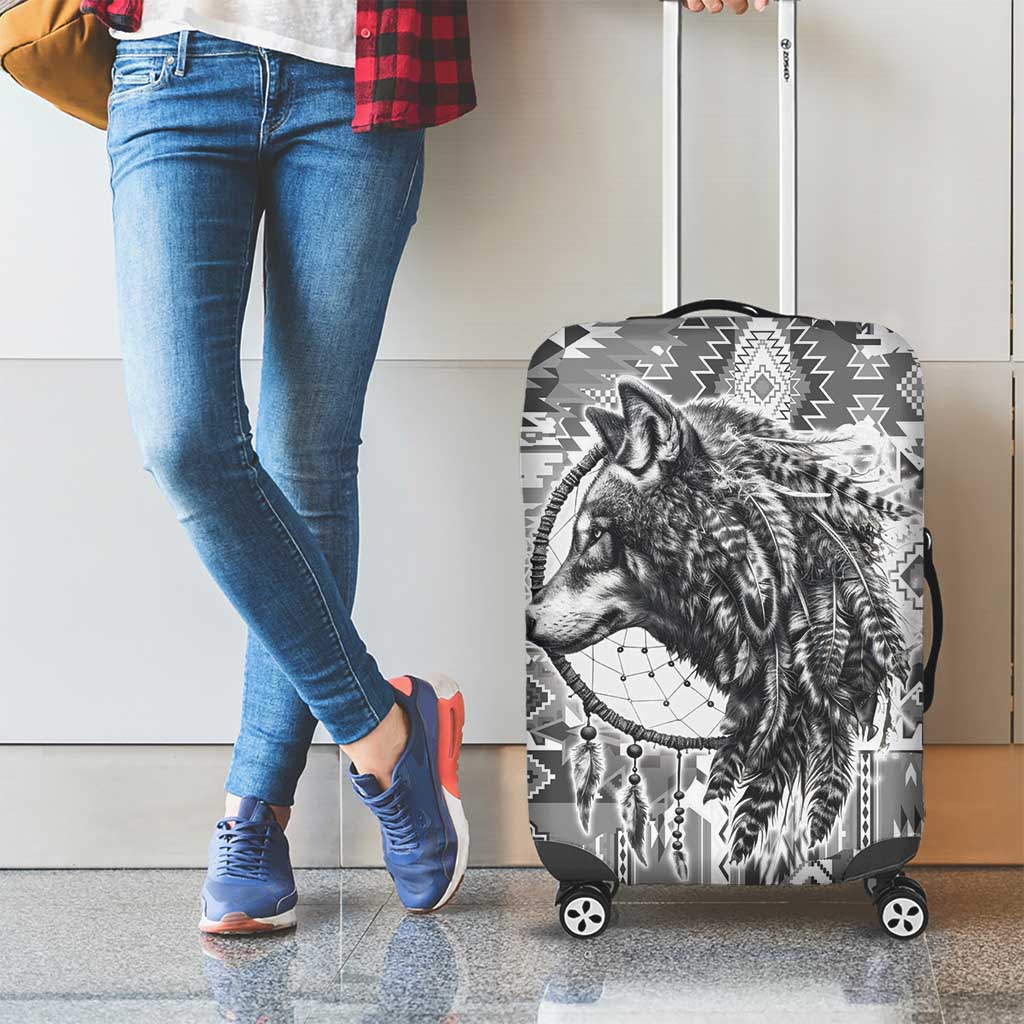 Indigenous Peoples Day Luggage Cover Native American Wolf with Dreamcatcher - Wonder Print Shop