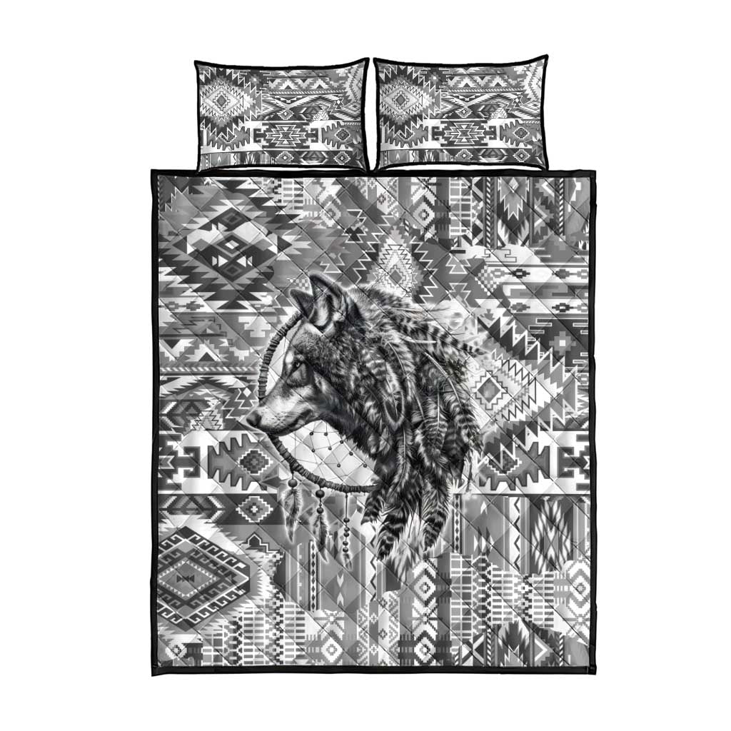 Indigenous Peoples Day Quilt Bed Set Native American Wolf with Dreamcatcher - Wonder Print Shop