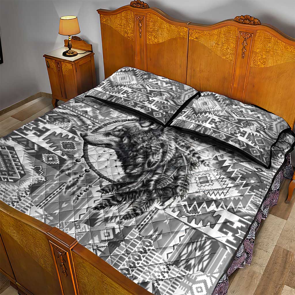 Indigenous Peoples Day Quilt Bed Set Native American Wolf with Dreamcatcher - Wonder Print Shop