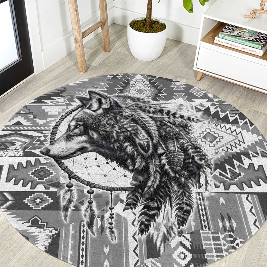 Indigenous Peoples Day Round Carpet Native American Wolf with Dreamcatcher - Wonder Print Shop