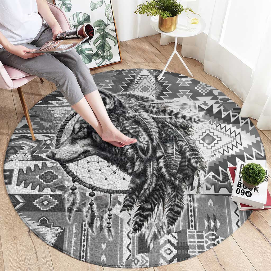 Indigenous Peoples Day Round Carpet Native American Wolf with Dreamcatcher - Wonder Print Shop