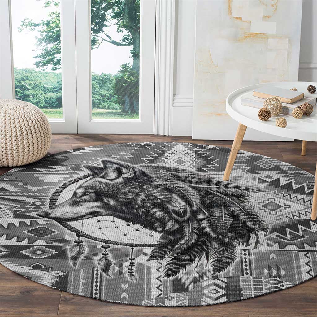 Indigenous Peoples Day Round Carpet Native American Wolf with Dreamcatcher - Wonder Print Shop