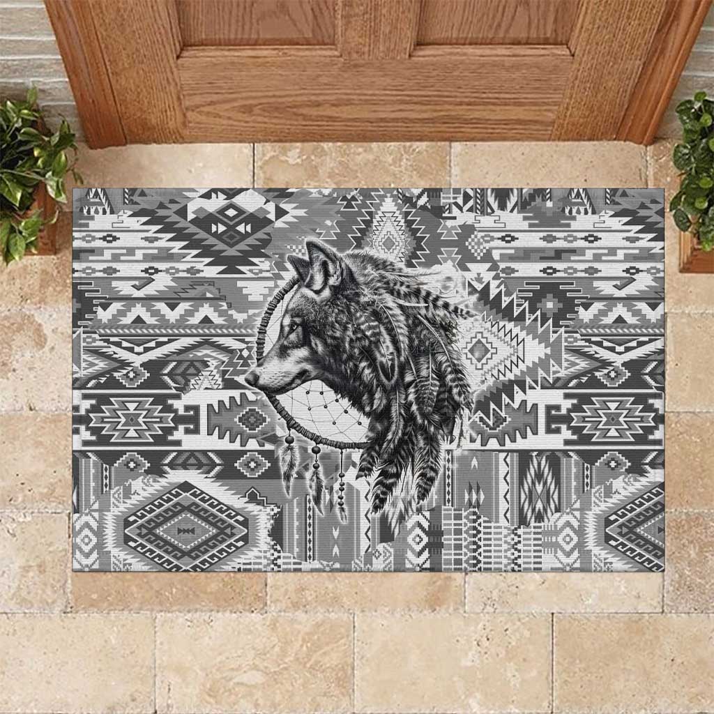 Indigenous Peoples Day Rubber Doormat Native American Wolf with Dreamcatcher - Wonder Print Shop