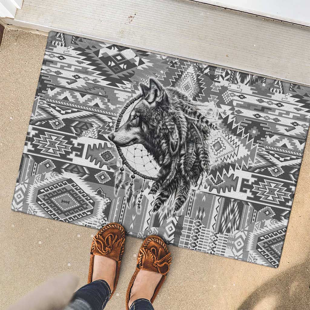 Indigenous Peoples Day Rubber Doormat Native American Wolf with Dreamcatcher - Wonder Print Shop