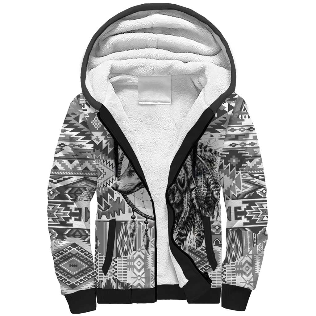 Indigenous Peoples Day Sherpa Hoodie Native American Wolf with Dreamcatcher - Wonder Print Shop
