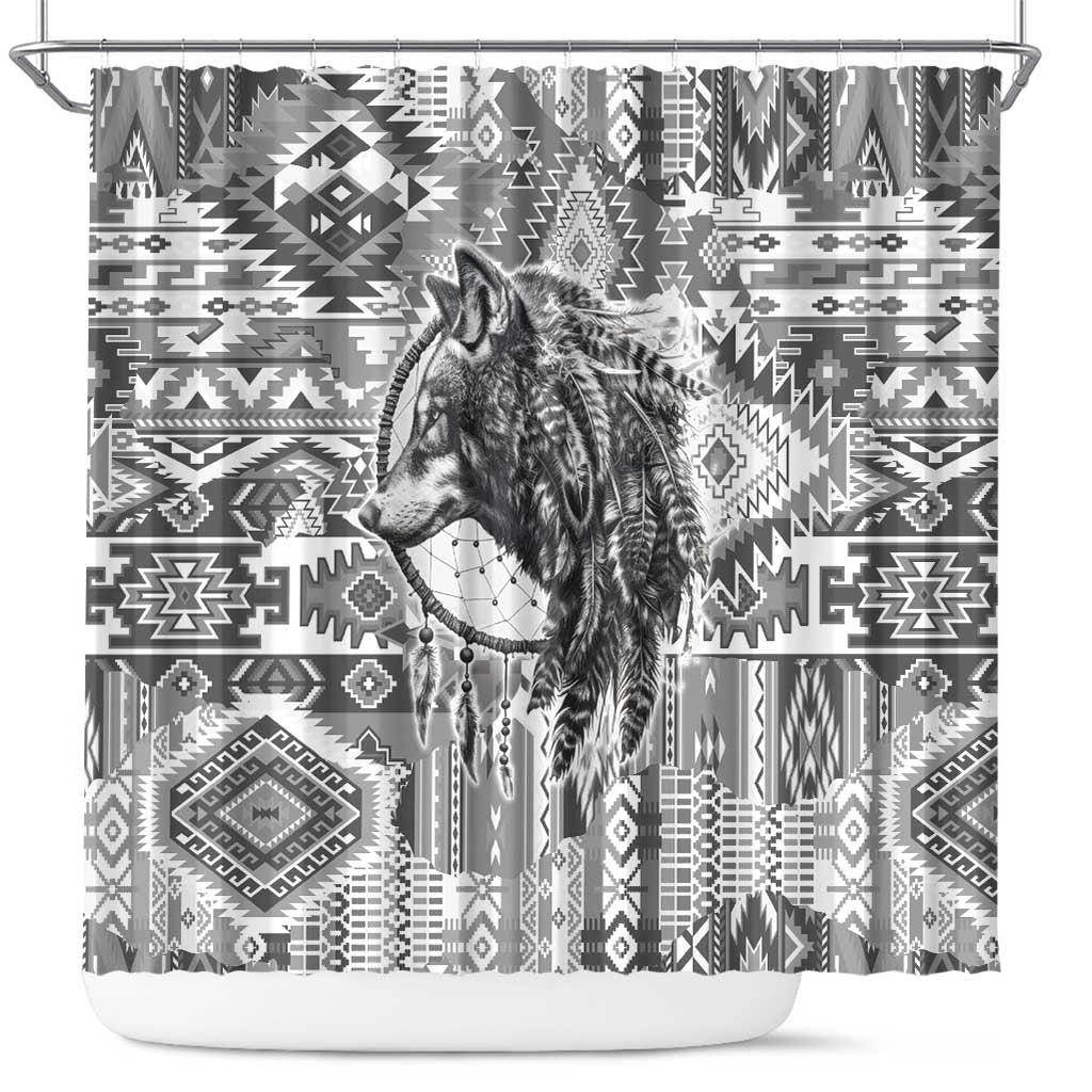 Indigenous Peoples Day Shower Curtain Native American Wolf with Dreamcatcher - Wonder Print Shop