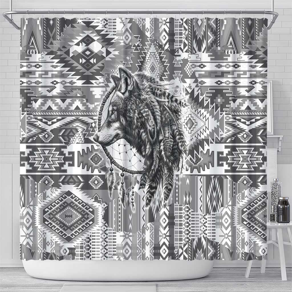 Indigenous Peoples Day Shower Curtain Native American Wolf with Dreamcatcher - Wonder Print Shop