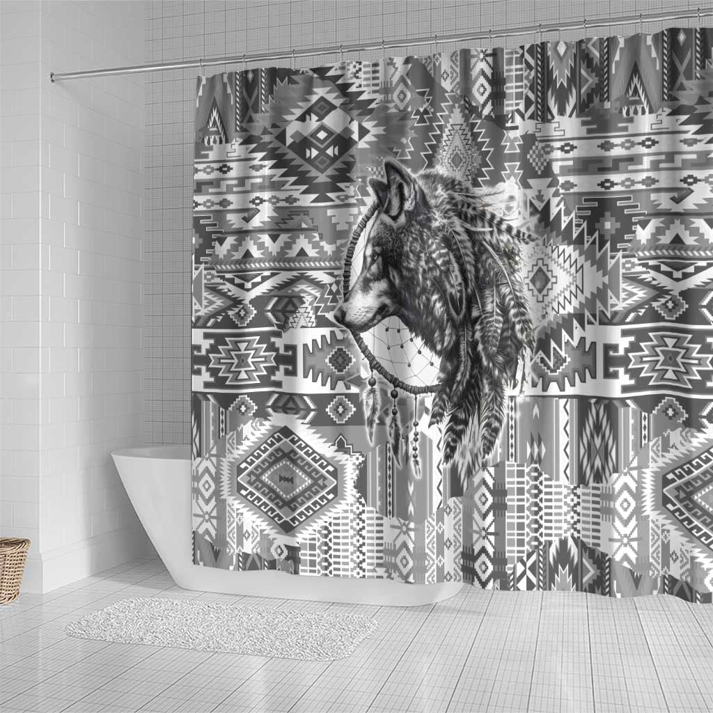 Indigenous Peoples Day Shower Curtain Native American Wolf with Dreamcatcher - Wonder Print Shop