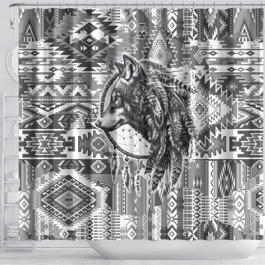 Indigenous Peoples Day Shower Curtain Native American Wolf with Dreamcatcher - Wonder Print Shop