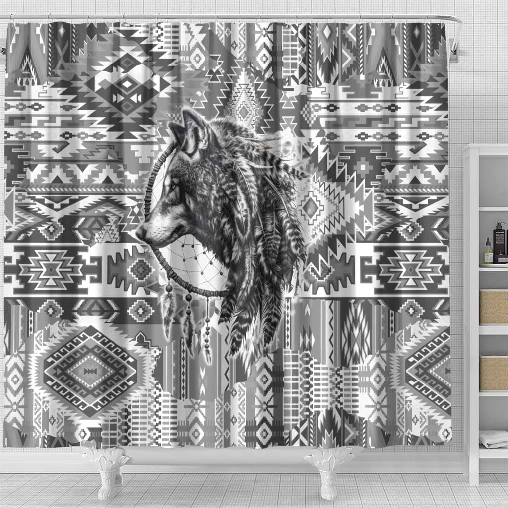 Indigenous Peoples Day Shower Curtain Native American Wolf with Dreamcatcher - Wonder Print Shop