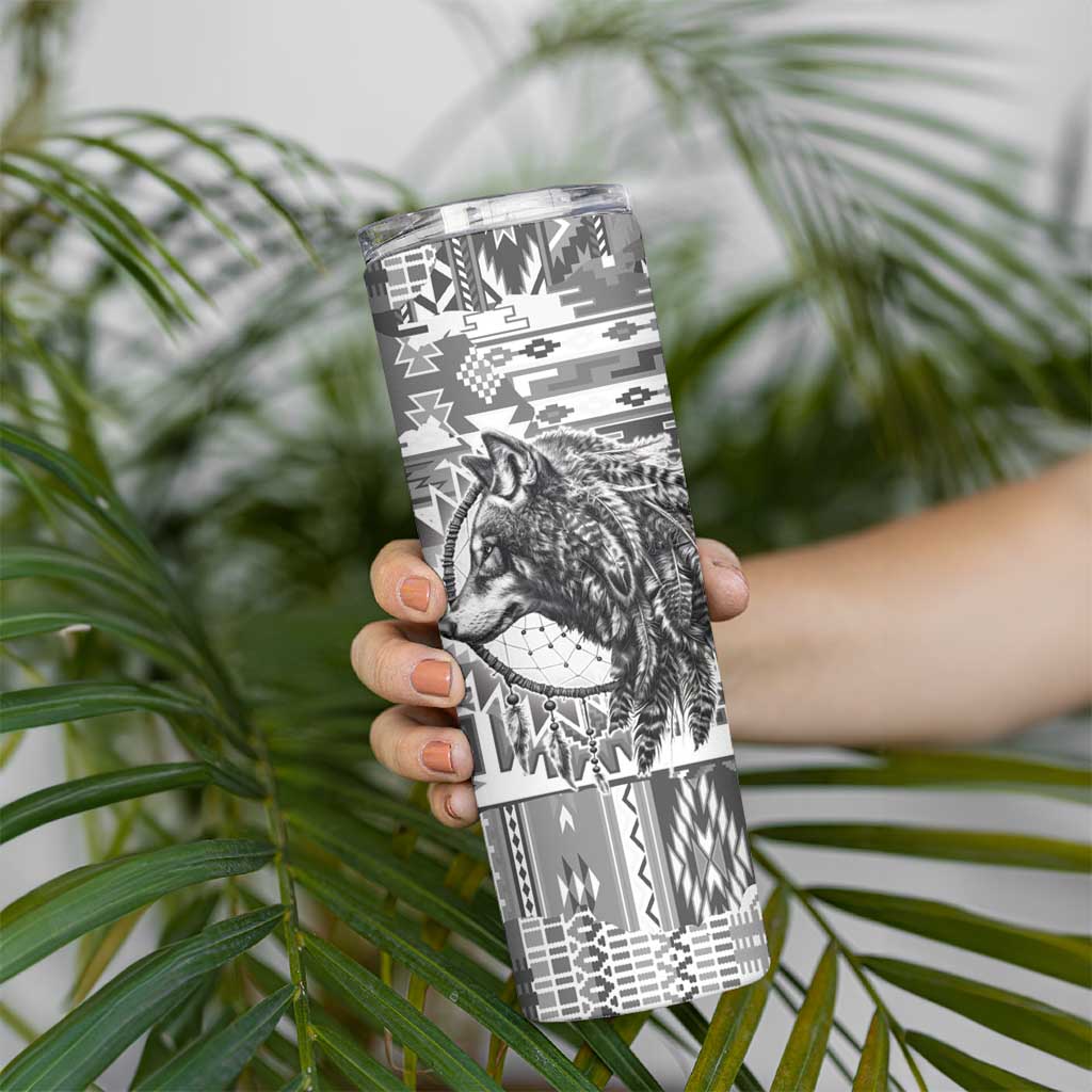 Indigenous Peoples Day Skinny Tumbler Native American Wolf with Dreamcatcher - Wonder Print Shop