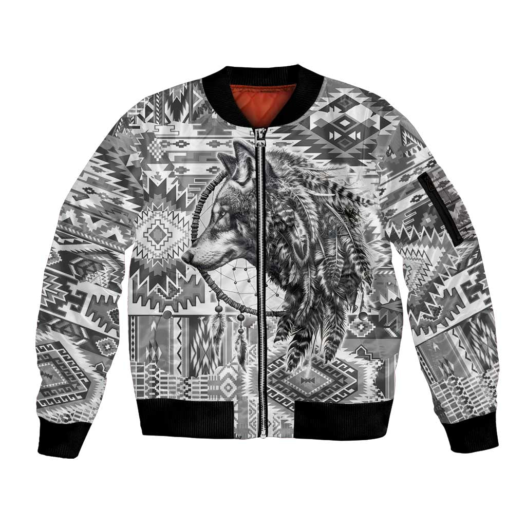 Indigenous Peoples Day Sleeve Zip Bomber Jacket Native American Wolf with Dreamcatcher - Wonder Print Shop