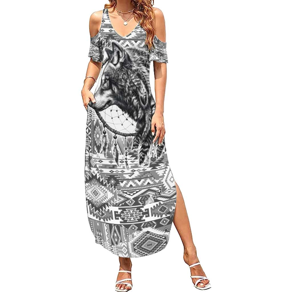 Indigenous Peoples Day Summer Maxi Dress Native American Wolf with Dreamcatcher - Wonder Print Shop