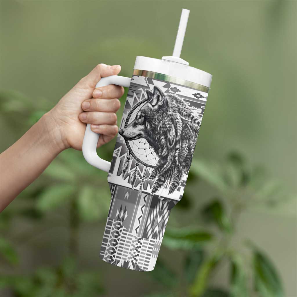Indigenous Peoples Day Tumbler With Handle Native American Wolf with Dreamcatcher - Wonder Print Shop