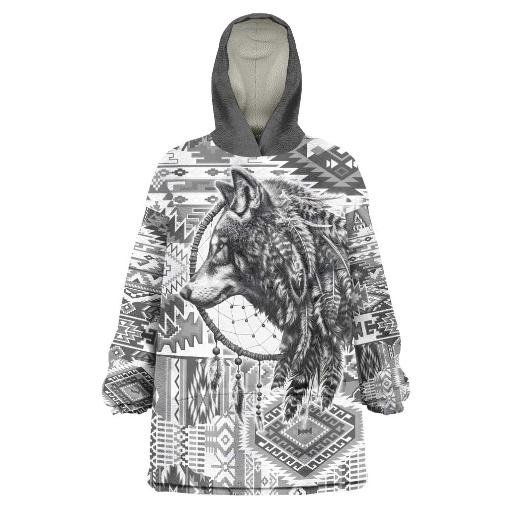 Indigenous Peoples Day Wearable Blanket Hoodie Native American Wolf with Dreamcatcher - Wonder Print Shop