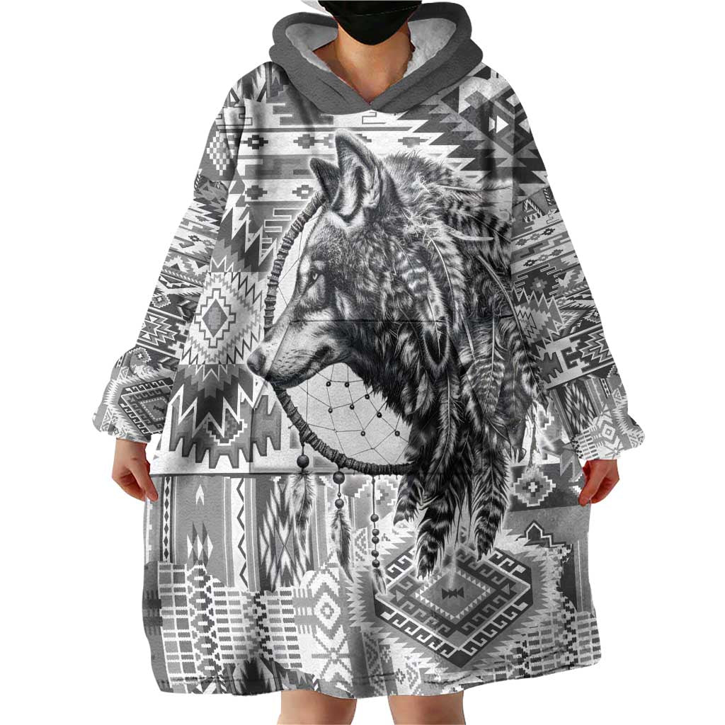 Indigenous Peoples Day Wearable Blanket Hoodie Native American Wolf with Dreamcatcher - Wonder Print Shop