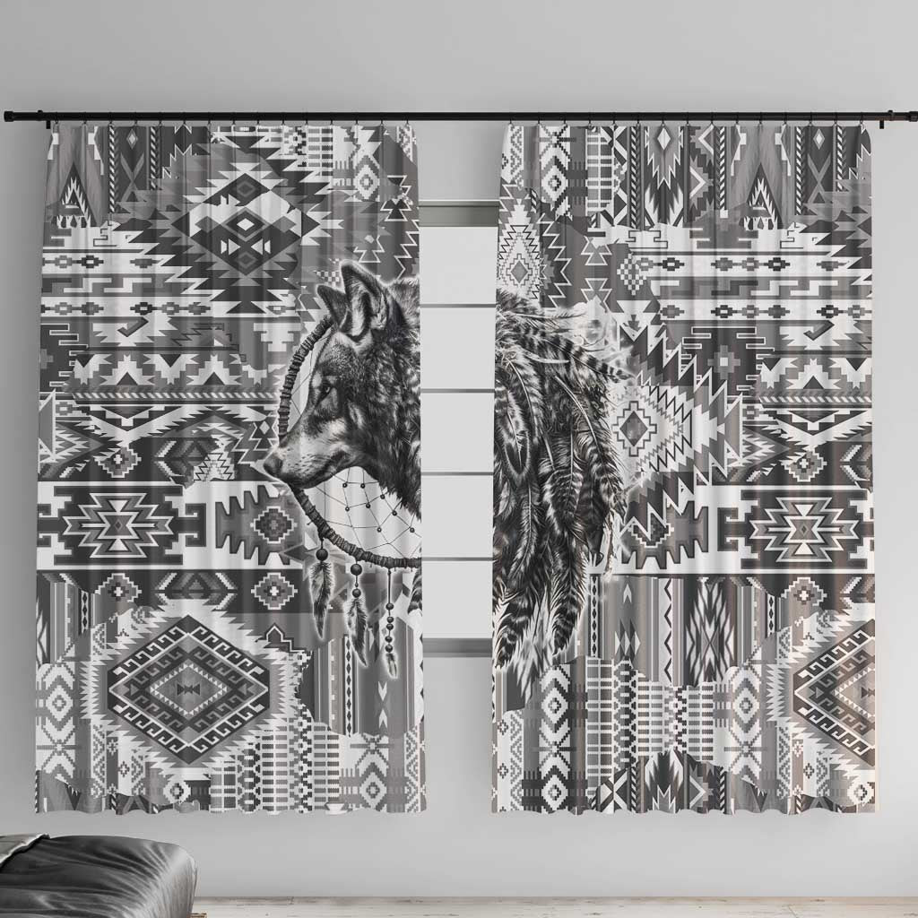 Indigenous Peoples Day Window Curtain Native American Wolf with Dreamcatcher - Wonder Print Shop