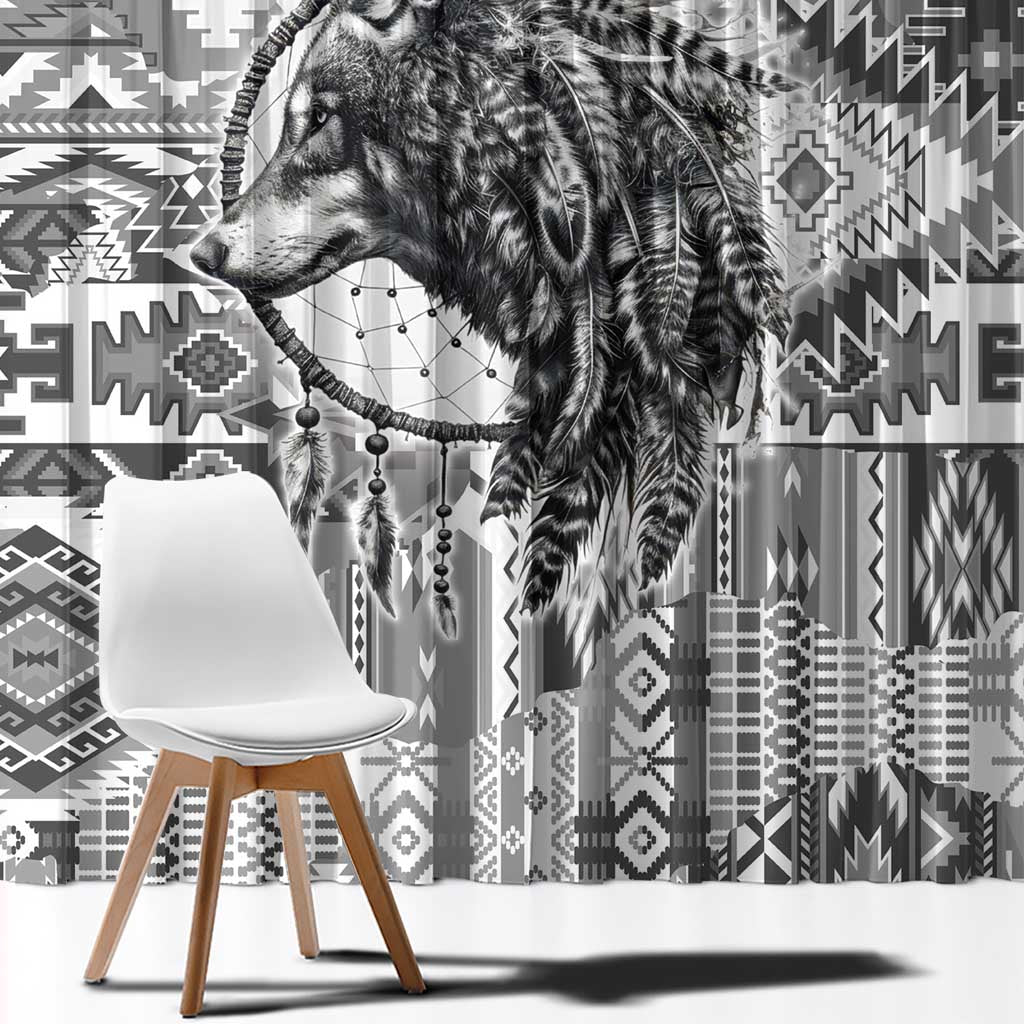 Indigenous Peoples Day Window Curtain Native American Wolf with Dreamcatcher - Wonder Print Shop