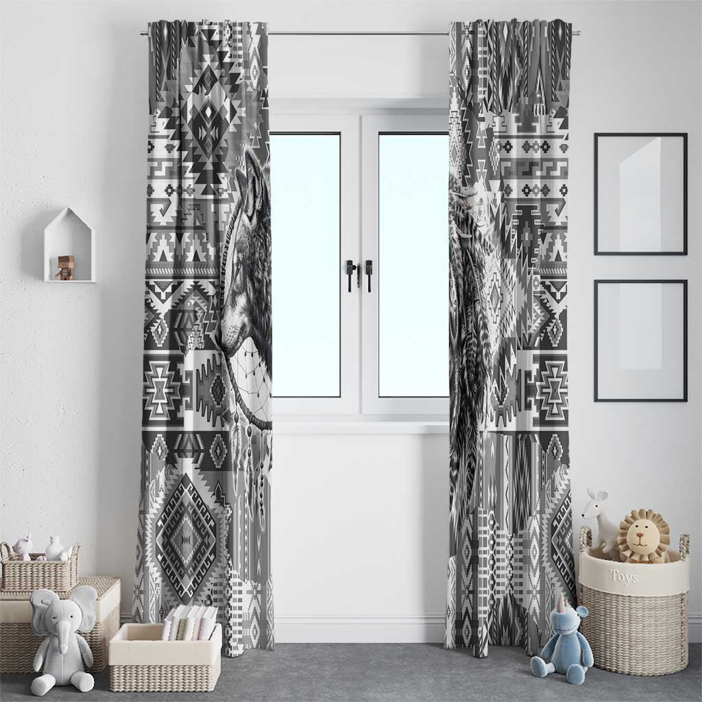 Indigenous Peoples Day Window Curtain Native American Wolf with Dreamcatcher - Wonder Print Shop