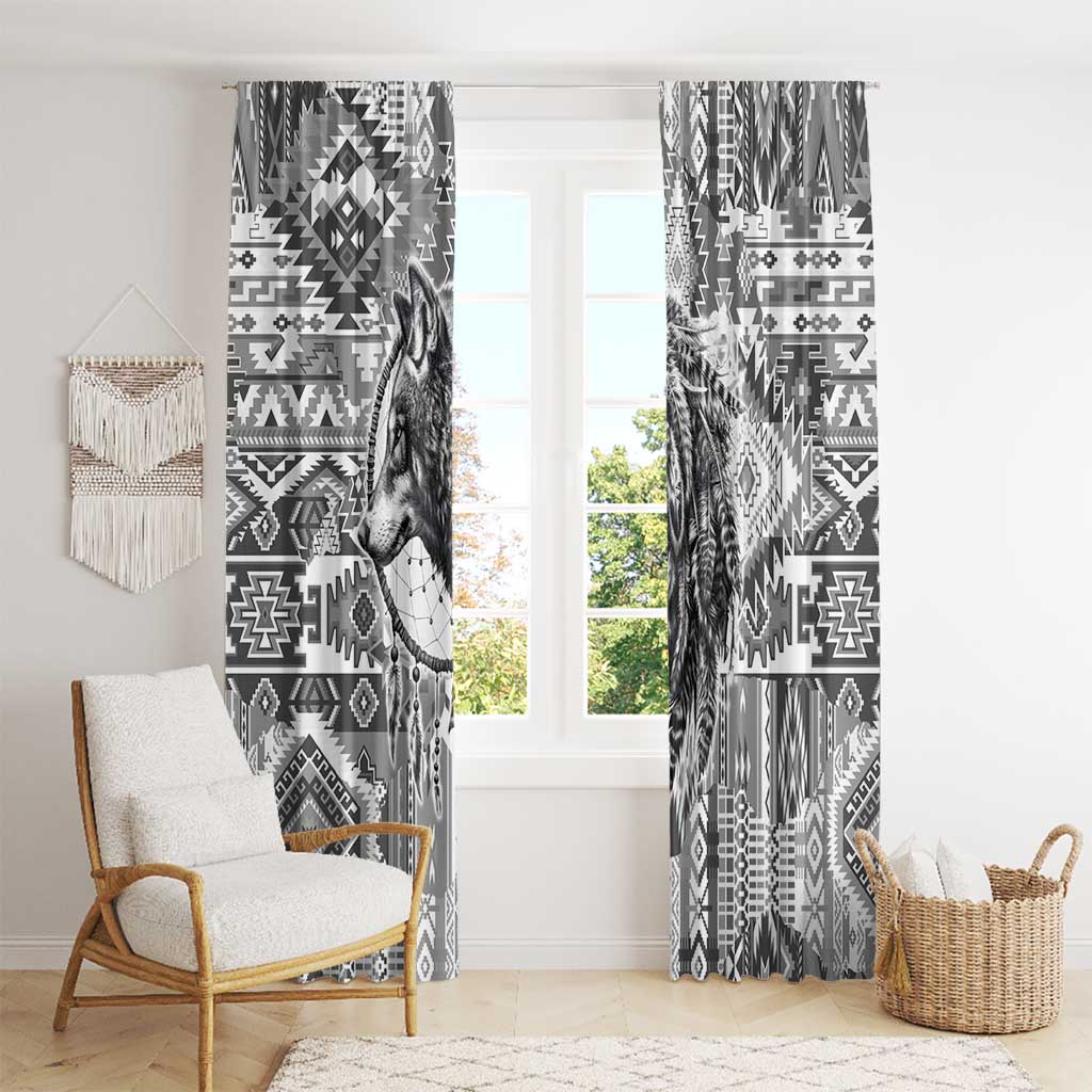 Indigenous Peoples Day Window Curtain Native American Wolf with Dreamcatcher - Wonder Print Shop