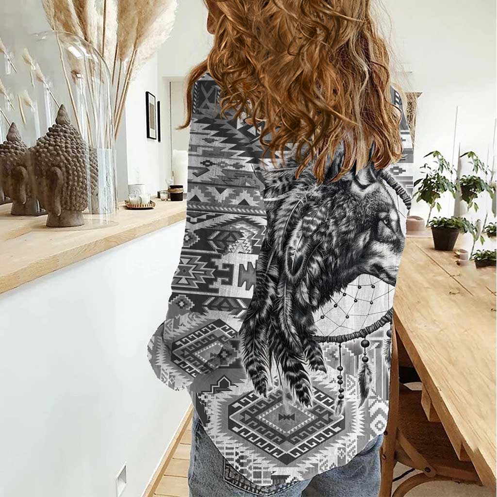 Indigenous Peoples Day Women Casual Shirt Native American Wolf with Dreamcatcher - Wonder Print Shop