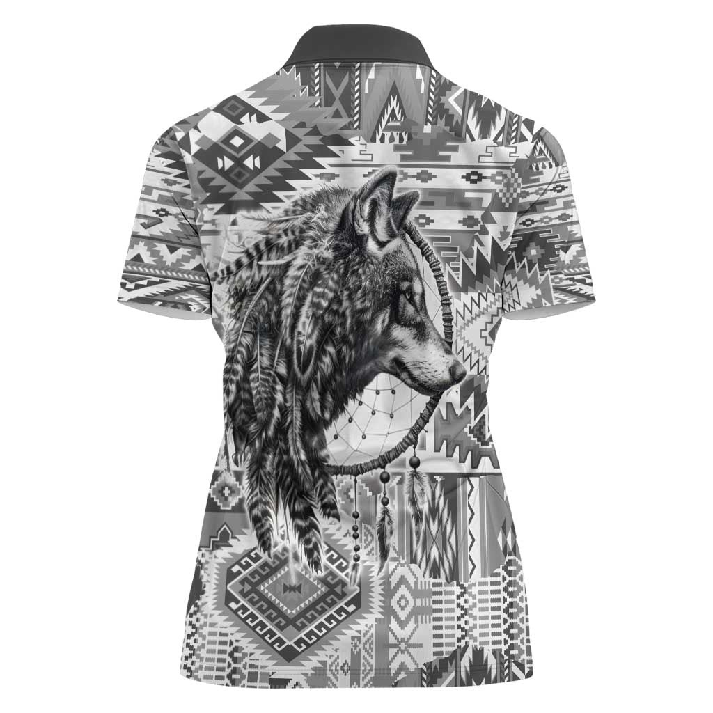 Indigenous Peoples Day Women Polo Shirt Native American Wolf with Dreamcatcher - Wonder Print Shop