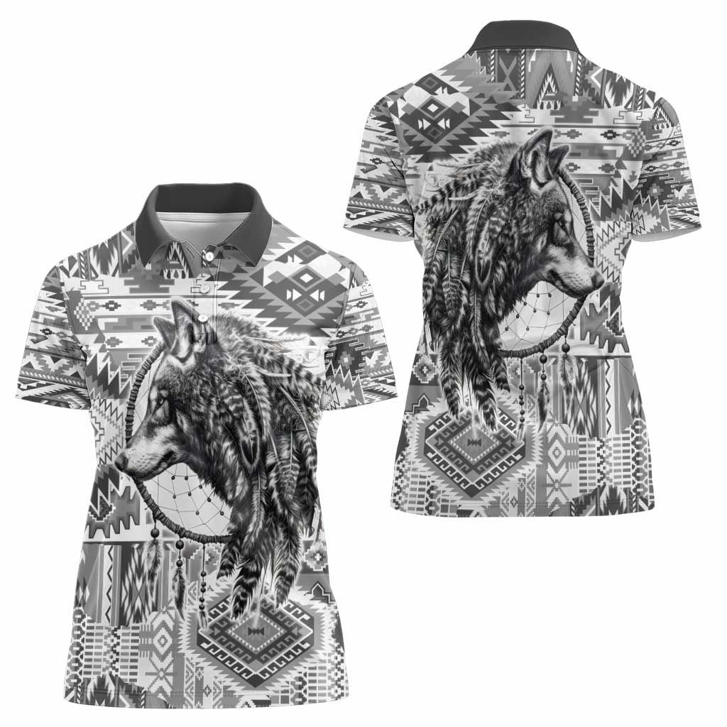 Indigenous Peoples Day Women Polo Shirt Native American Wolf with Dreamcatcher - Wonder Print Shop