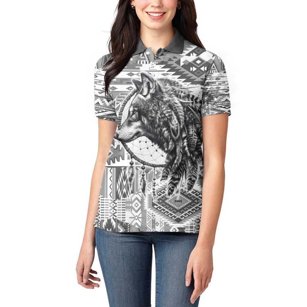 Indigenous Peoples Day Women Polo Shirt Native American Wolf with Dreamcatcher - Wonder Print Shop