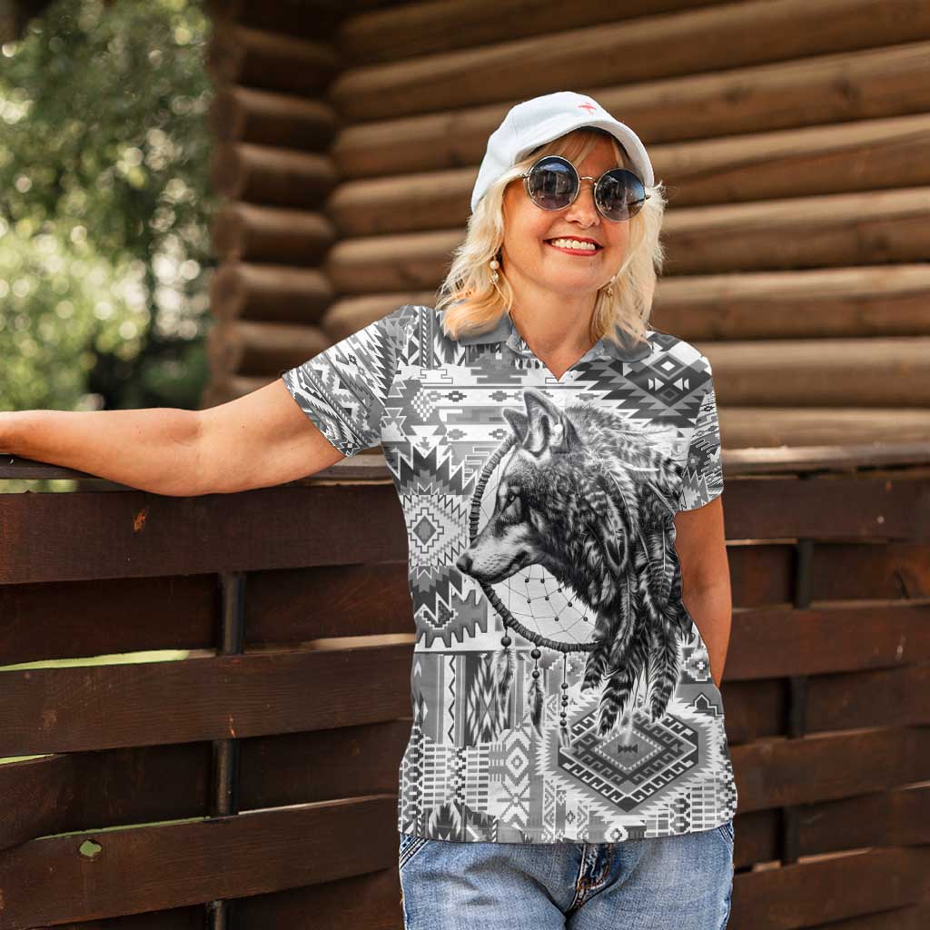 Indigenous Peoples Day Women Polo Shirt Native American Wolf with Dreamcatcher - Wonder Print Shop