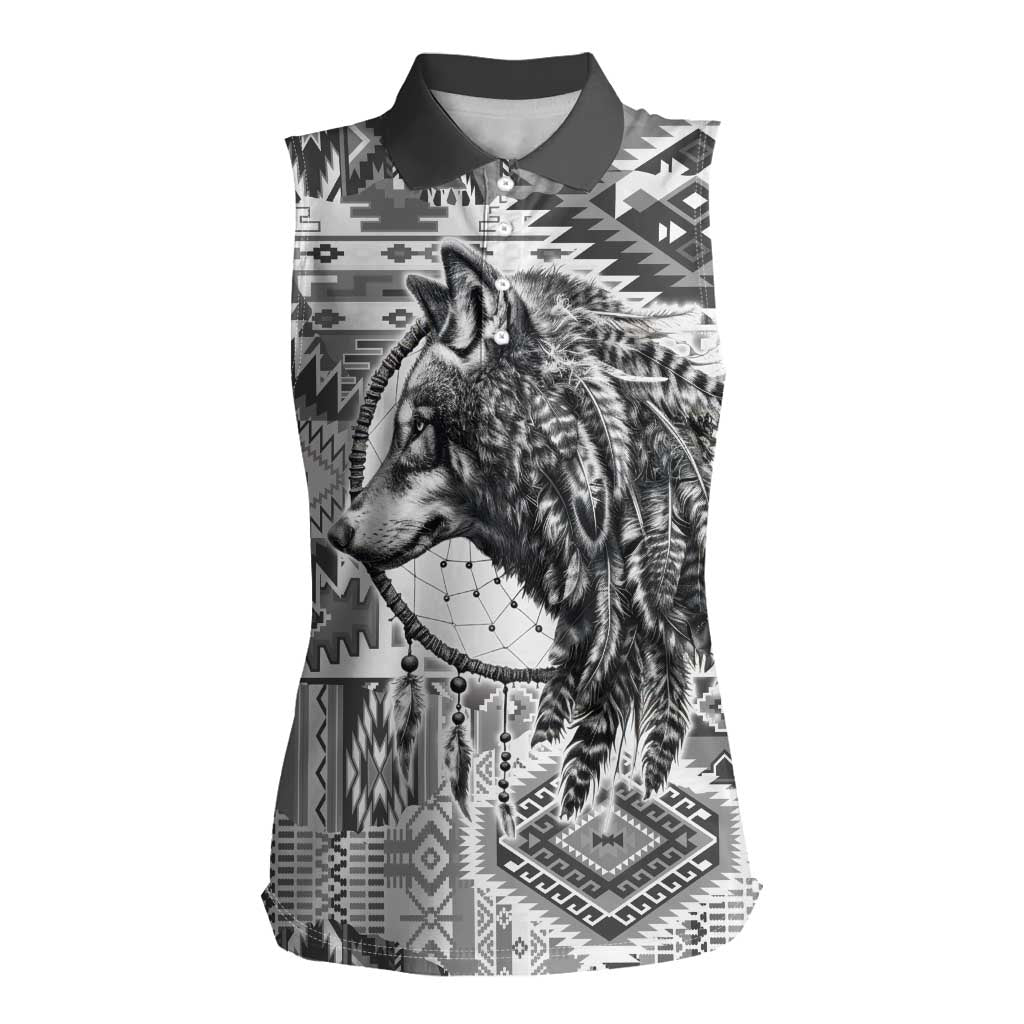 Indigenous Peoples Day Women Sleeveless Polo Shirt Native American Wolf with Dreamcatcher - Wonder Print Shop