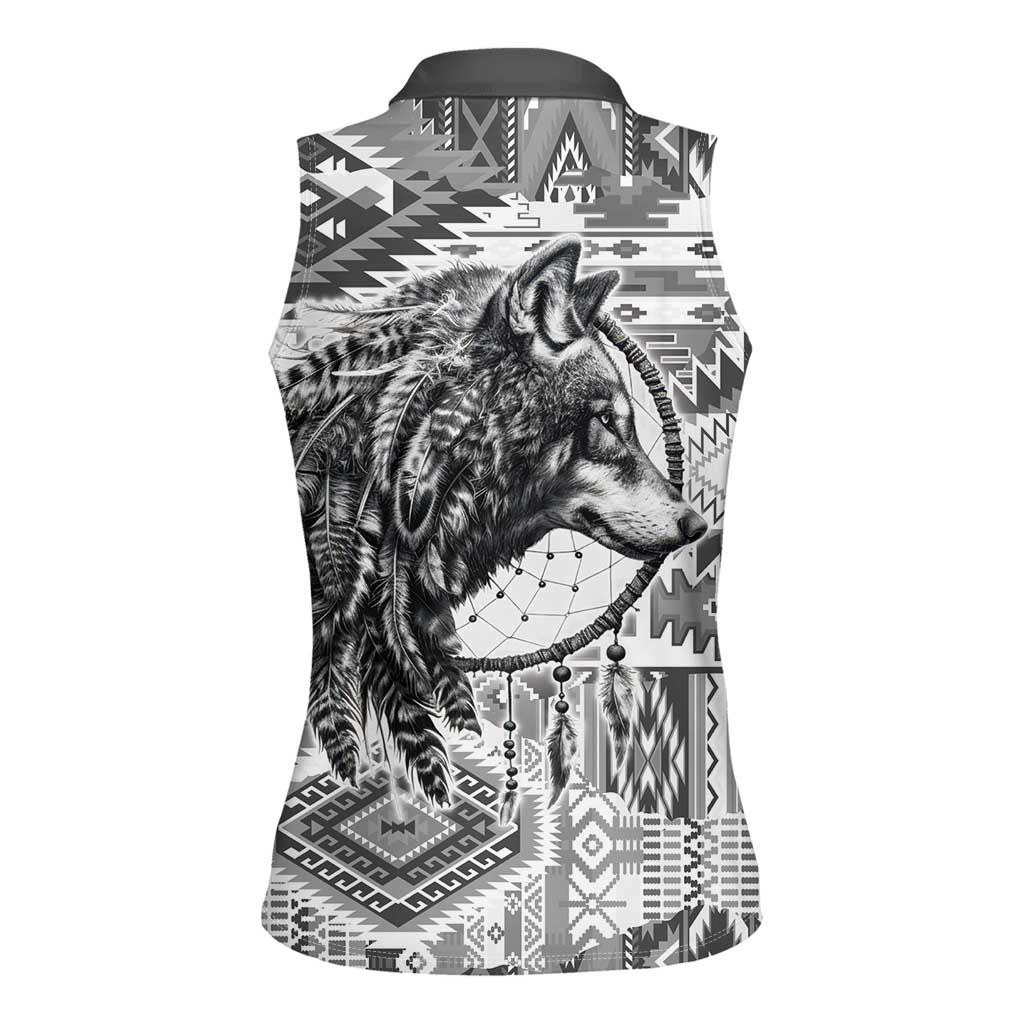 Indigenous Peoples Day Women Sleeveless Polo Shirt Native American Wolf with Dreamcatcher - Wonder Print Shop