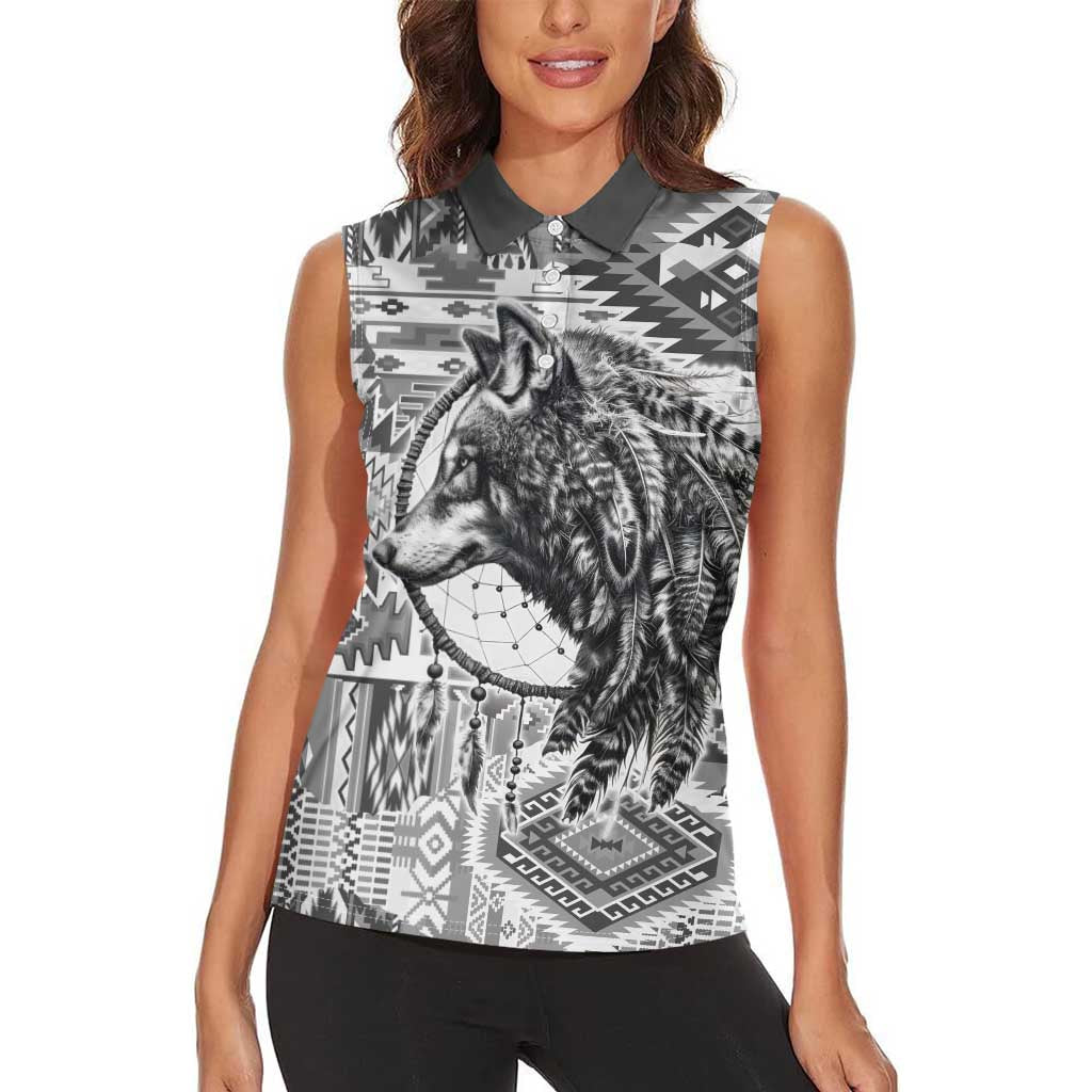 Indigenous Peoples Day Women Sleeveless Polo Shirt Native American Wolf with Dreamcatcher - Wonder Print Shop