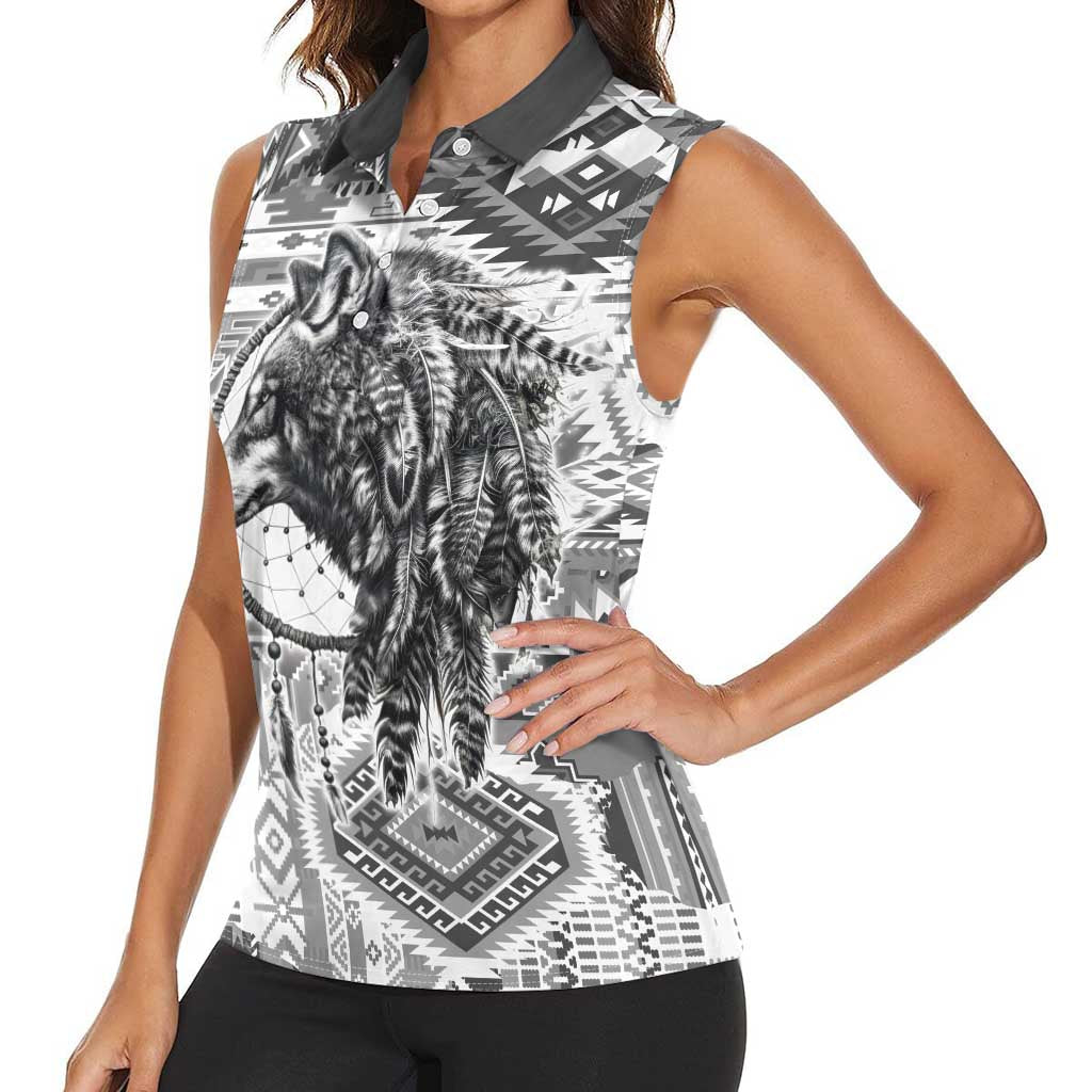 Indigenous Peoples Day Women Sleeveless Polo Shirt Native American Wolf with Dreamcatcher - Wonder Print Shop