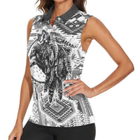 Indigenous Peoples Day Women Sleeveless Polo Shirt Native American Wolf with Dreamcatcher - Wonder Print Shop