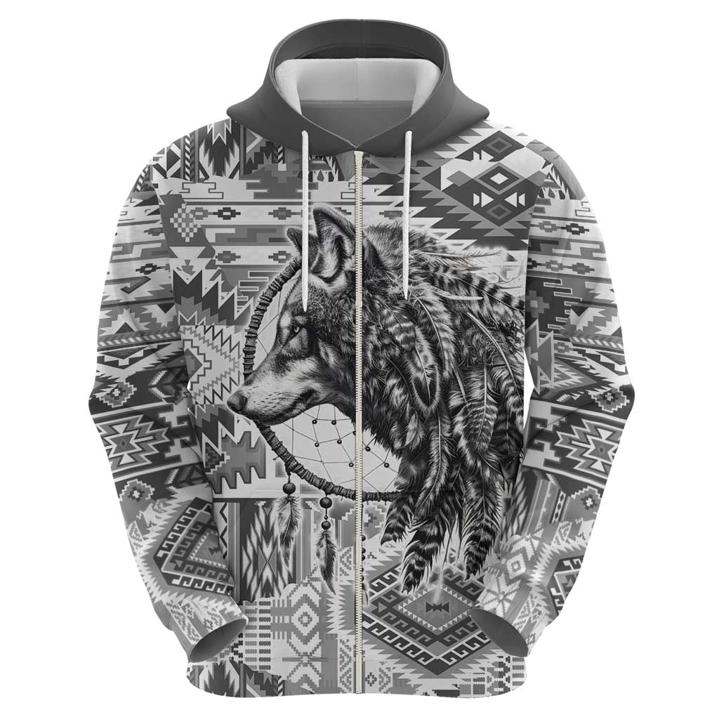 Indigenous Peoples Day Zip Hoodie Native American Wolf with Dreamcatcher - Wonder Print Shop