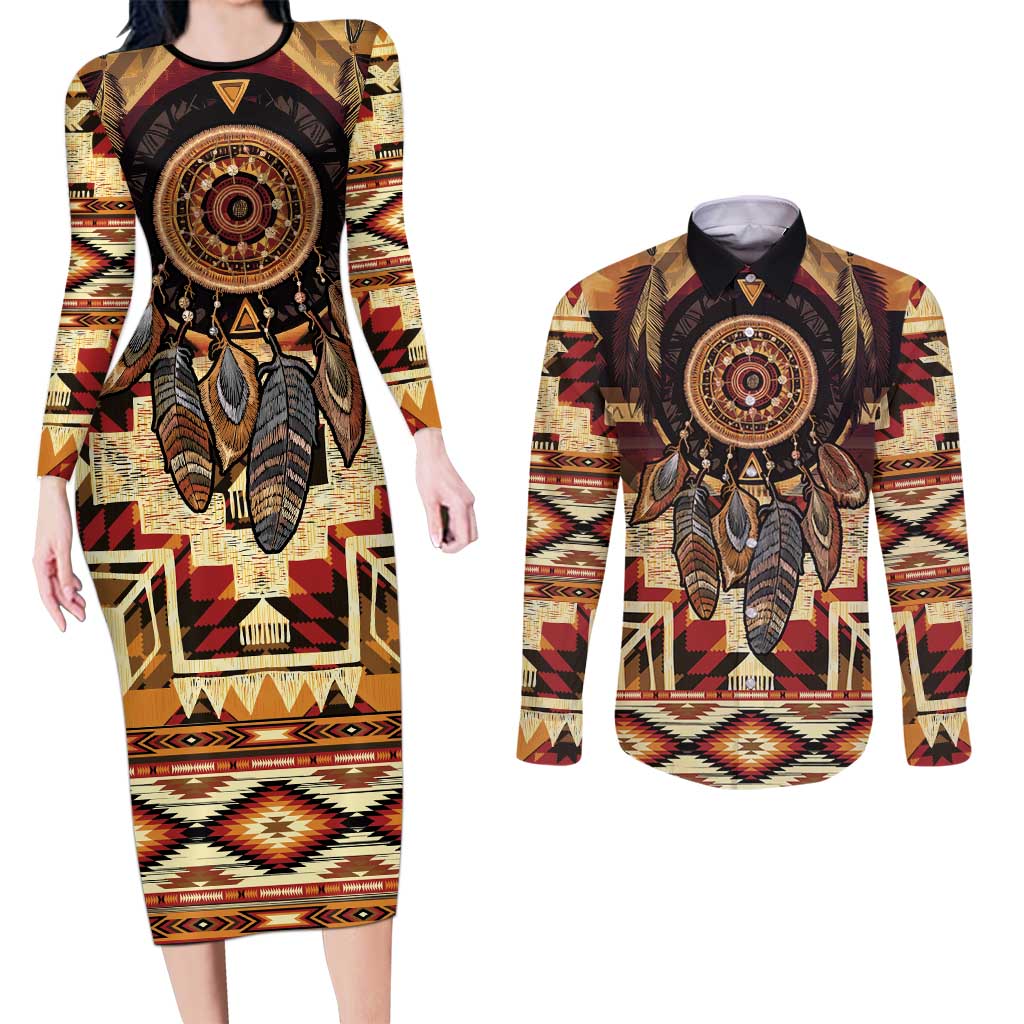 Make America Native Again Couples Matching Long Sleeve Bodycon Dress and Long Sleeve Button Shirt Indigenous Peoples Day - Wonder Print Shop