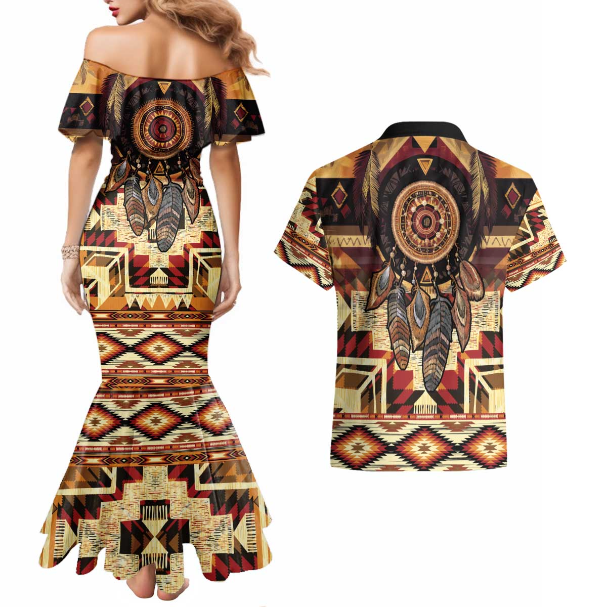 Make America Native Again Couples Matching Mermaid Dress and Hawaiian Shirt Indigenous Peoples Day - Wonder Print Shop