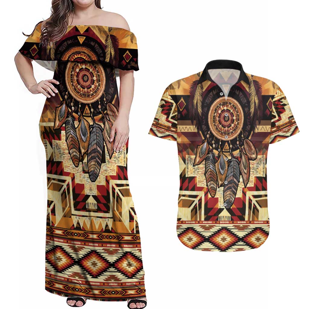 Make America Native Again Couples Matching Off Shoulder Maxi Dress and Hawaiian Shirt Indigenous Peoples Day - Wonder Print Shop
